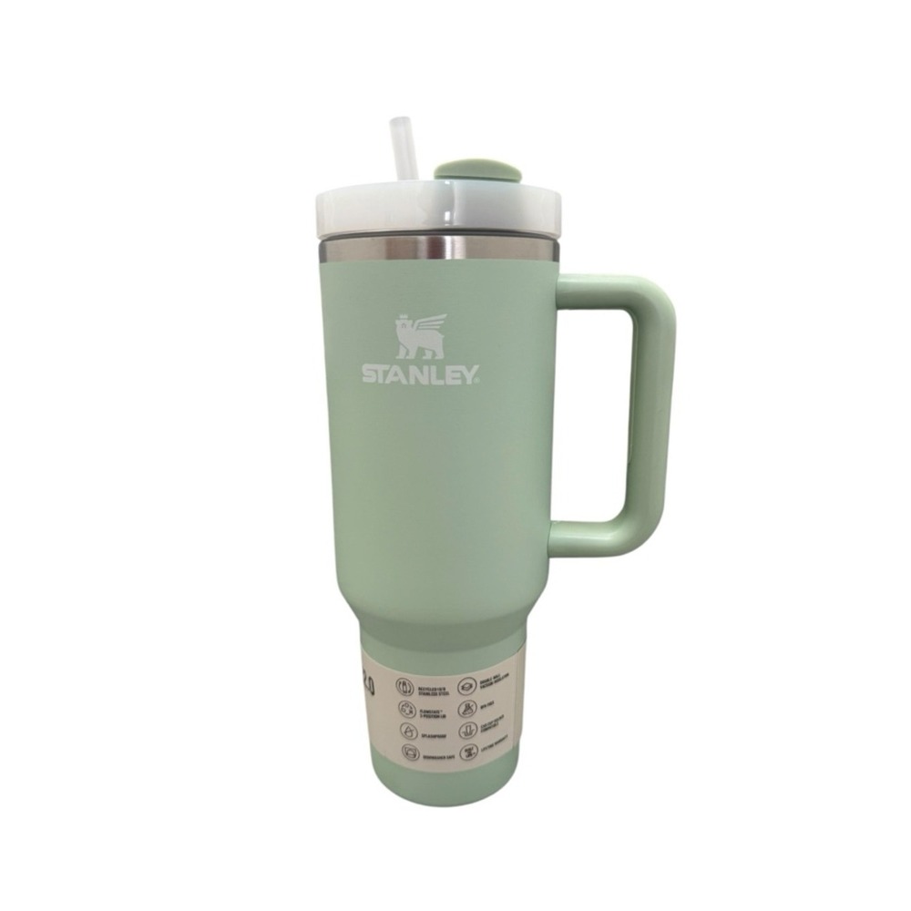 New! Stanley Mint Green Insulated Travel Mug with Handle and Straw Lid 40 oz